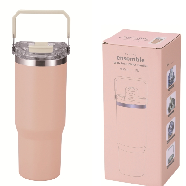 アンサンブル　ハンドル付き真空二重2WAYタンブラー(ストロー付き)(ピンク)の商品画像4枚目