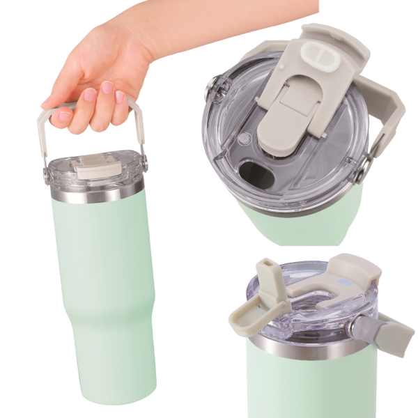 アンサンブル　ハンドル付き真空二重2WAYタンブラー(ストロー付き)(グリーン)の商品画像2枚目