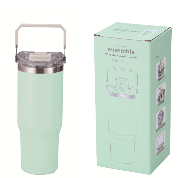 アンサンブル　ハンドル付き真空二重2WAYタンブラー(ストロー付き)(グリーン)の商品画像4枚目
