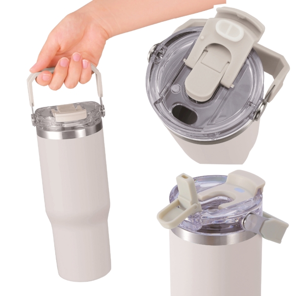 アンサンブル　ハンドル付き真空二重2WAYタンブラー(ストロー付き)(グレー)の商品画像2枚目