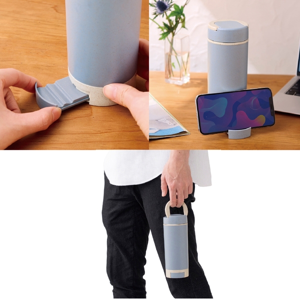 スマホスタンド付きバンブーボトル400ml(ブルー)の商品画像3枚目