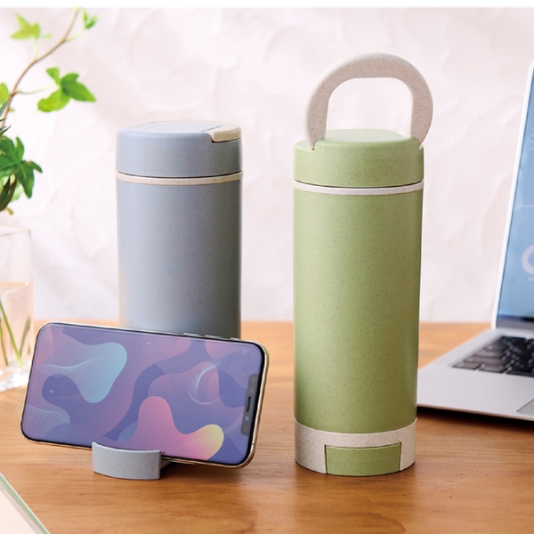 スマホスタンド付きバンブーボトル400ml(グリーン)の商品画像2枚目