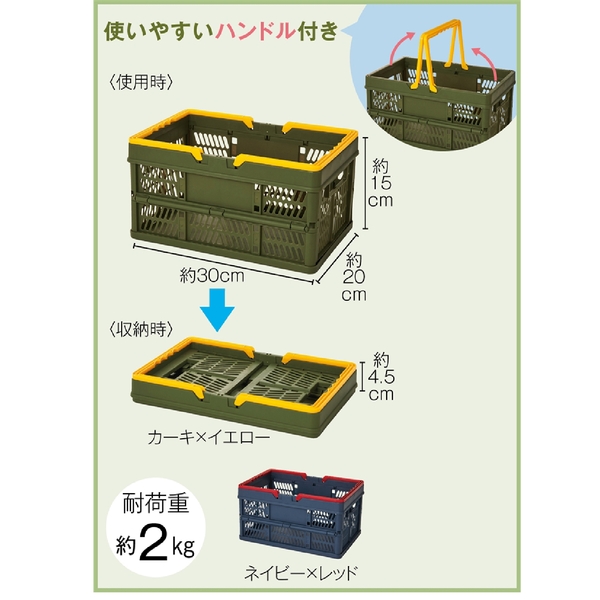 ハンドル付き折りたたみコンテナボックス　1個の商品画像3枚目